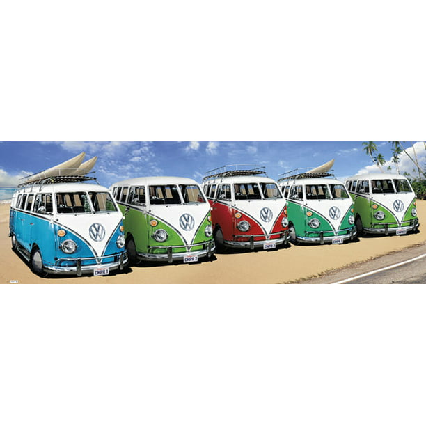 VW Campers On The Beach Poster Satin Matt Laminated New